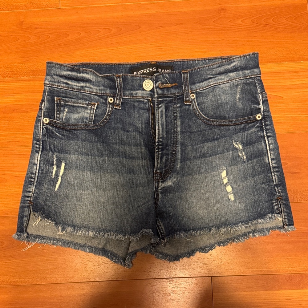 Express Dark Blue Distressed Jean Shorts